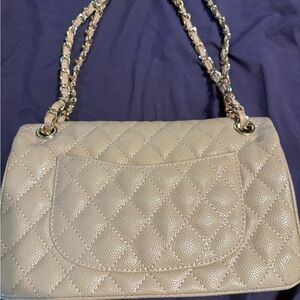 Elegant Beige Quilted Shoulder Bag